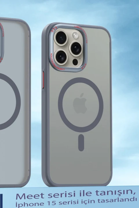 Movenchy Apple iPhone 15 Pro Max Kılıf Radyant Magsafe Kapak - Titan Gri