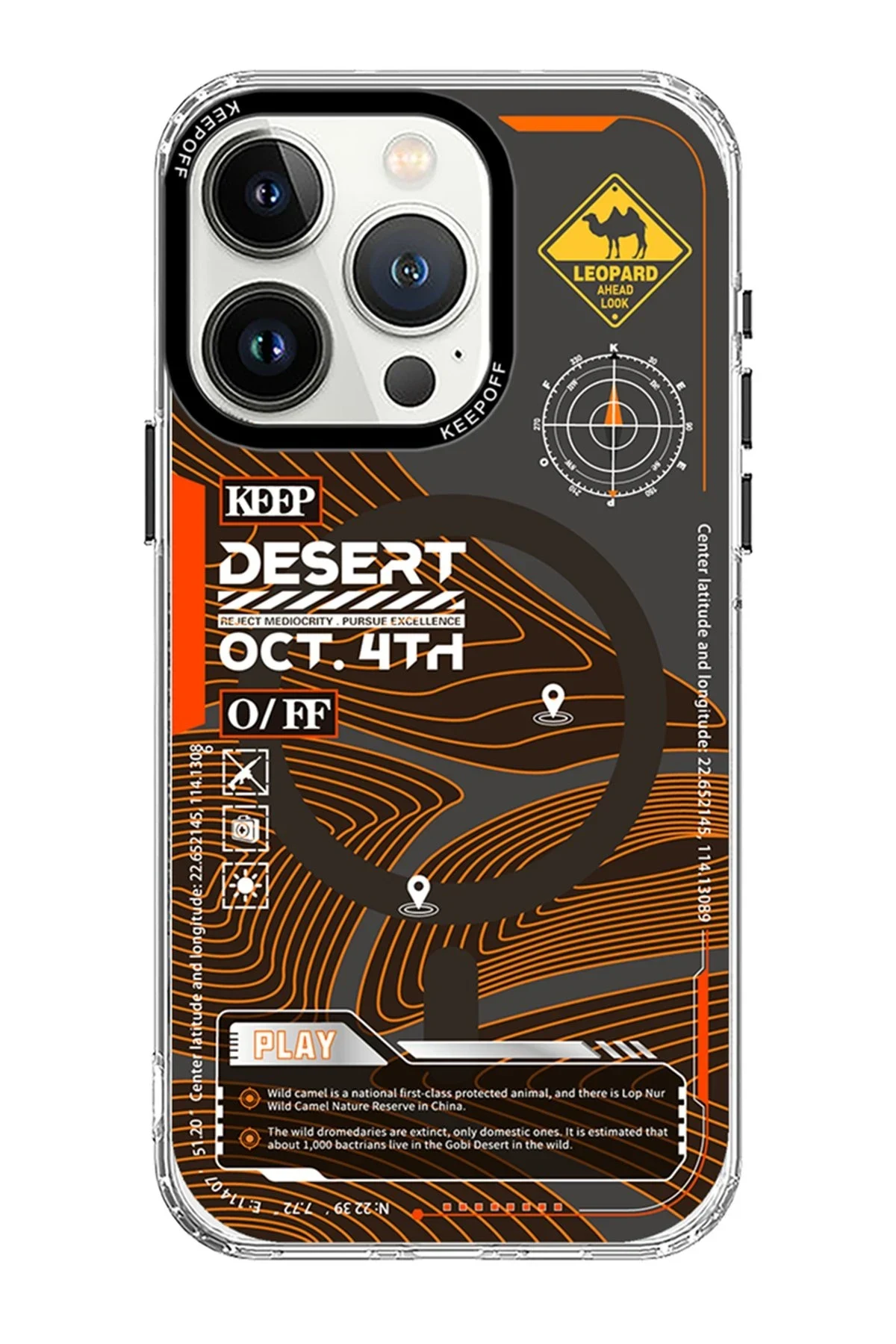 Keep Off Apple iPhone 15 Pro Map Magsafe Kapak - Desert