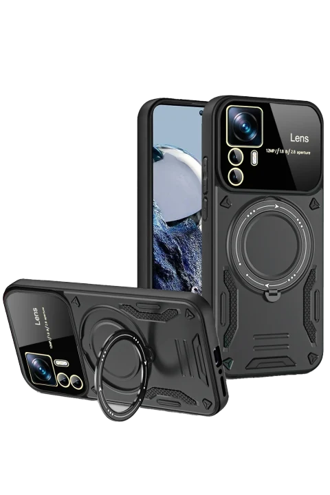 uryport Xiaomi 12T Pro Kılıf Joy Lens Standlı Kapak - Siyah