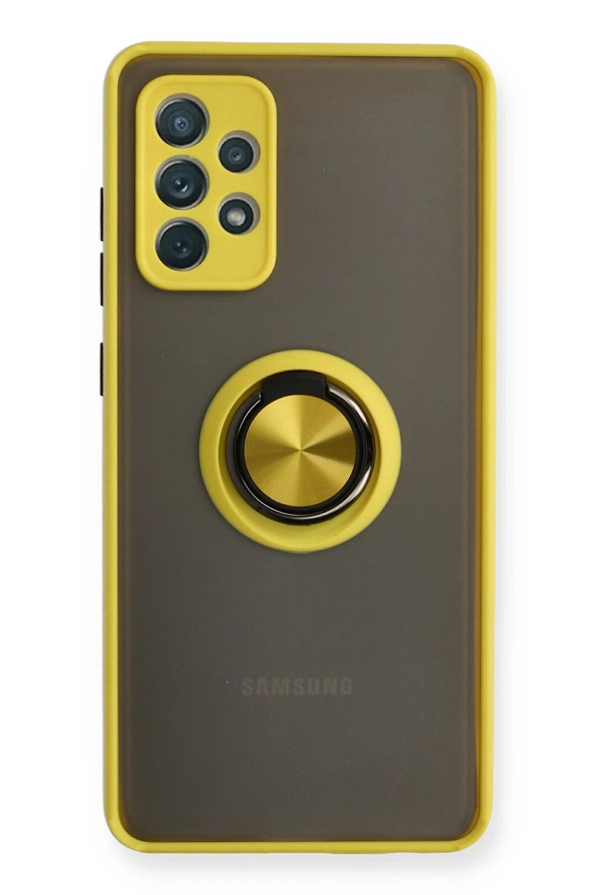 uryport Samsung Galaxy A52 Kılıf Montreal Yüzüklü Silikon Kapak - Sarı