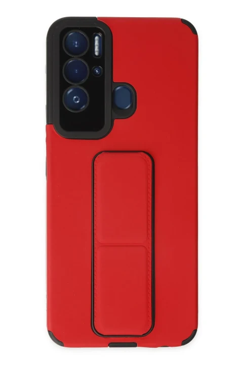 uryport Tecno Pova Neo Kılıf Mega Standlı Silikon - Kırmızı