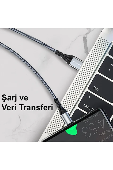 Konfulon DC34 Usb 3.0 to Type-C 1M Tel Örgü 60W Kablo - Gümüş