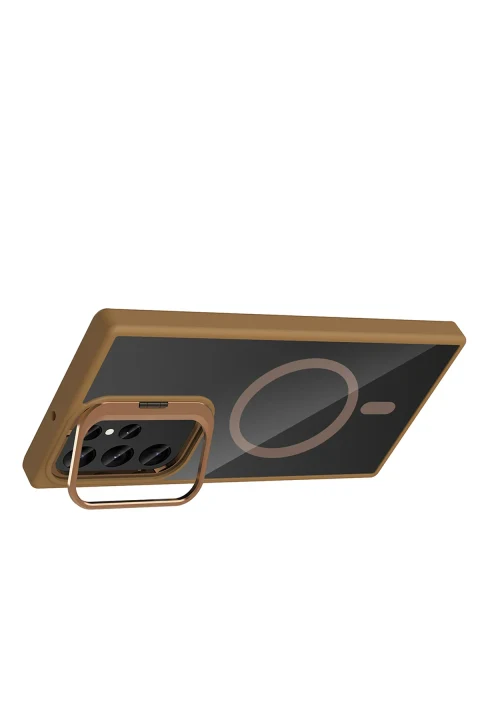 Joko Samsung Galaxy S23 Ultra Remim Lensli Magsafe Standlı Kapak - Kahverengi