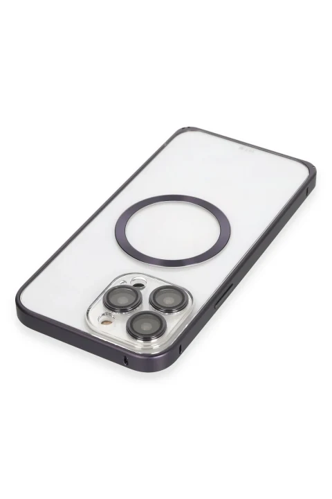 Joko Apple iPhone 14 Pro Max Kılıf Metal Bumper Magneticsafe Kapak - Derin Mor