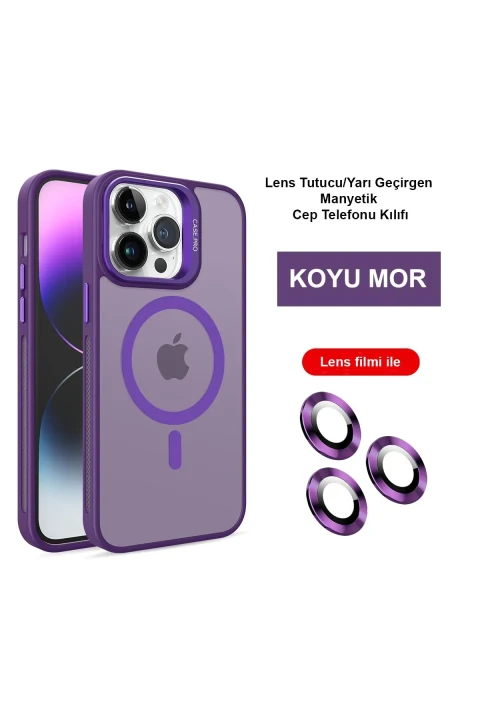 Joko Apple iPhone 15 Pro Kılıf Flet Lens Magsafe Kapak - Derin Mor