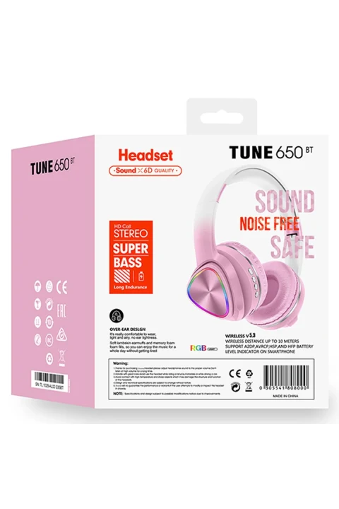 Karler Bass Tune 650 BT RGB Kablosuz Kafaüstü Kulaklık - Pembe