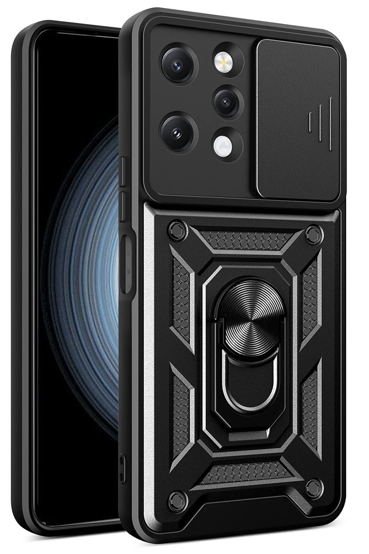 uryport Xiaomi Redmi 12 Kılıf Pars Lens Yüzüklü Silikon - Siyah