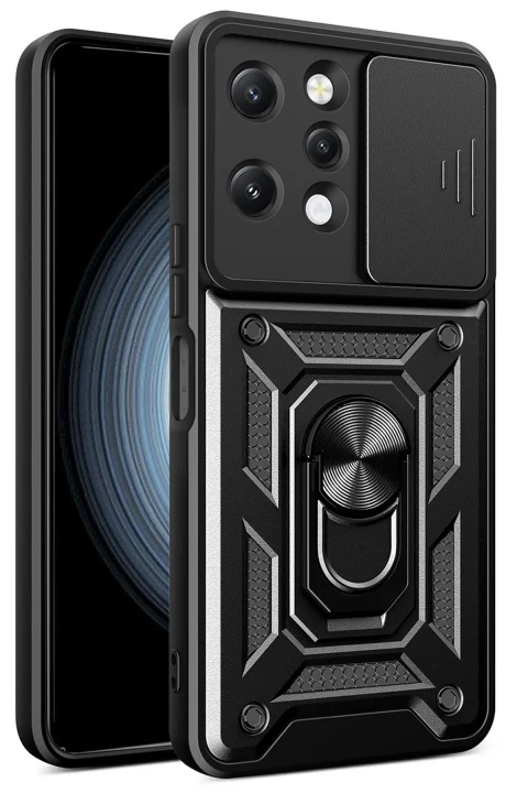 uryport Xiaomi Redmi 12 Kılıf Pars Lens Yüzüklü Silikon - Siyah