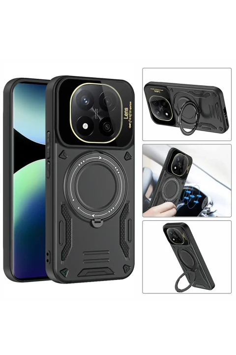 uryport Xiaomi Redmi Note 14 4G Kılıf Joy Lens Standlı Kapak - Lacivert
