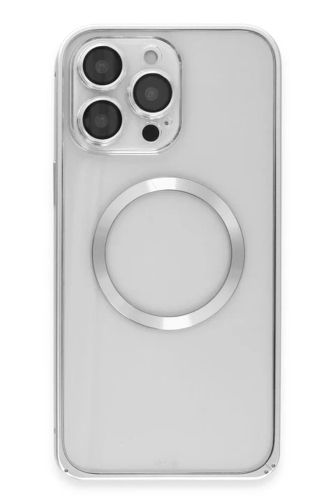 Joko Apple iPhone 14 Pro Max Kılıf Metal Bumper Magneticsafe Kapak - Gümüş