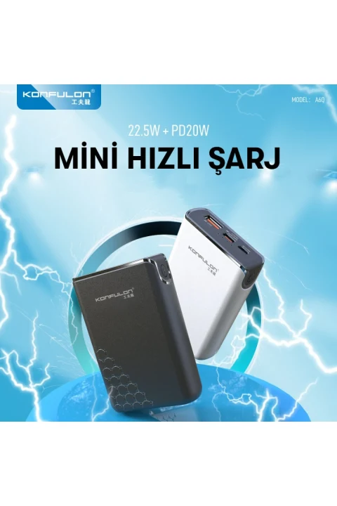 Konfulon A6Q 22.5W Usb 3.0 ve 20W Type-C Çıkışlı 10.000 mAh PD Powerbank - Beyaz