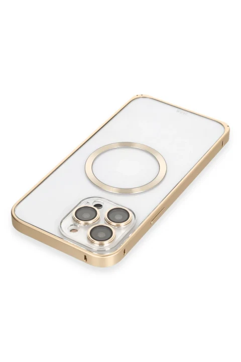 Joko Apple iPhone 14 Pro Kılıf Metal Bumper Magneticsafe Kapak - Gold