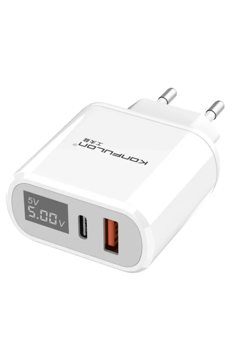 Konfulon C66 Type-C PD 18W Dijital Seyahat Hızlı Şarj Cihazı - Siyah