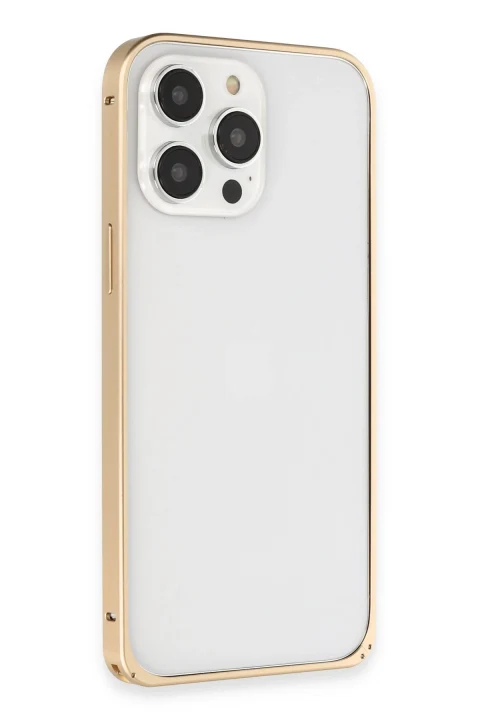 Joko Apple iPhone 14 Pro Max Kılıf Metal Bumper Magneticsafe Kapak - Gold