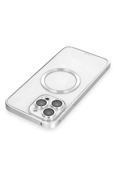 Joko Apple iPhone 14 Pro Kılıf Metal Bumper Magneticsafe Kapak - Gümüş