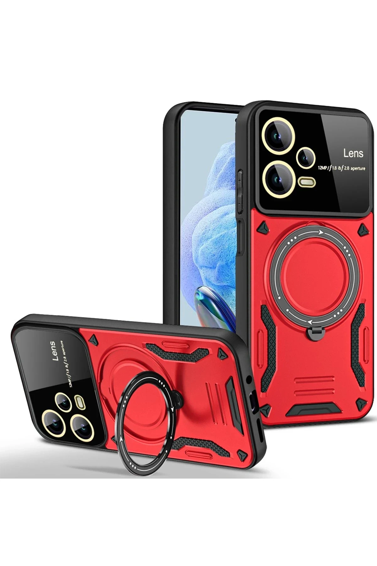 uryport Xiaomi Redmi Note 12 Pro 5G Kılıf Joy Lens Standlı Kapak - Kırmızı