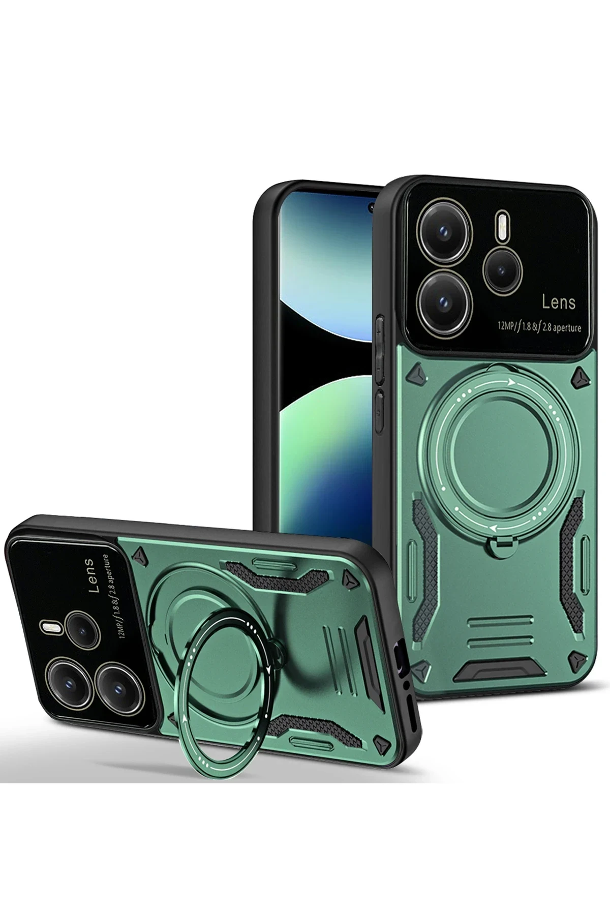 uryport Xiaomi Redmi Note 14 4G Kılıf Joy Lens Standlı Kapak - Koyu Yeşil
