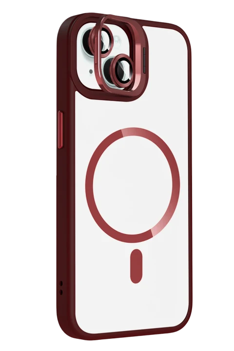 Joko Apple iPhone 15 Plus Remim Lensli Magsafe Standlı Kapak - Bordo