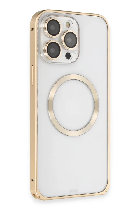 Joko Apple iPhone 14 Pro Kılıf Metal Bumper Magneticsafe Kapak - Gold
