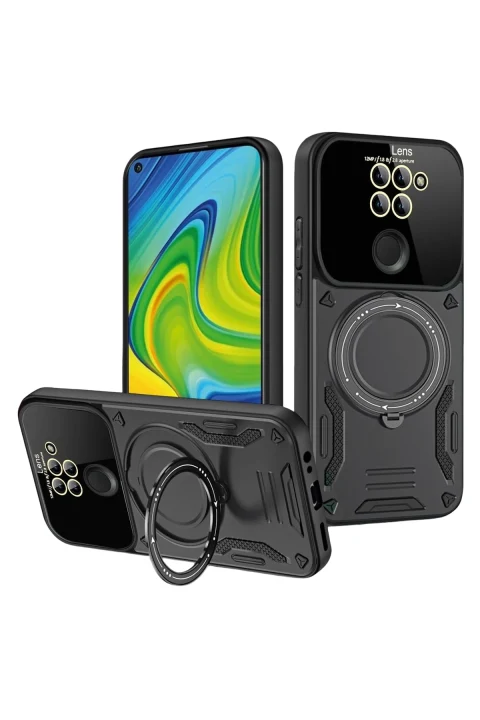 uryport Xiaomi Redmi Note 9 Joy Lens Standlı Kapak - Siyah