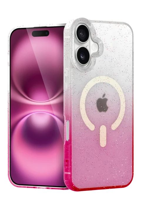 uryport Apple iPhone 16 Pummel Shiny Magsafe Kapak - Pembe
