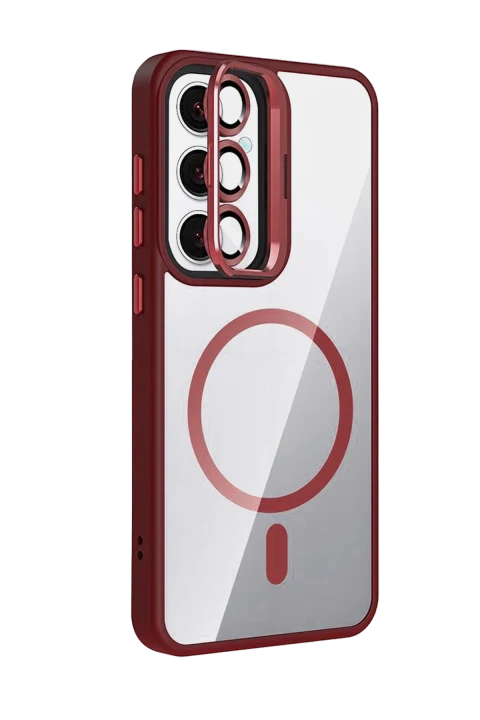 Joko Samsung Galaxy S25 Remim Lensli Magsafe Standlı Kapak - Bordo