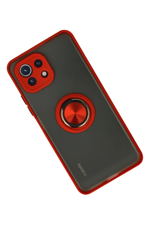 uryport Xiaomi Mİ 11 Lite Kılıf Montreal Yüzüklü Silikon Kapak - Kırmızı