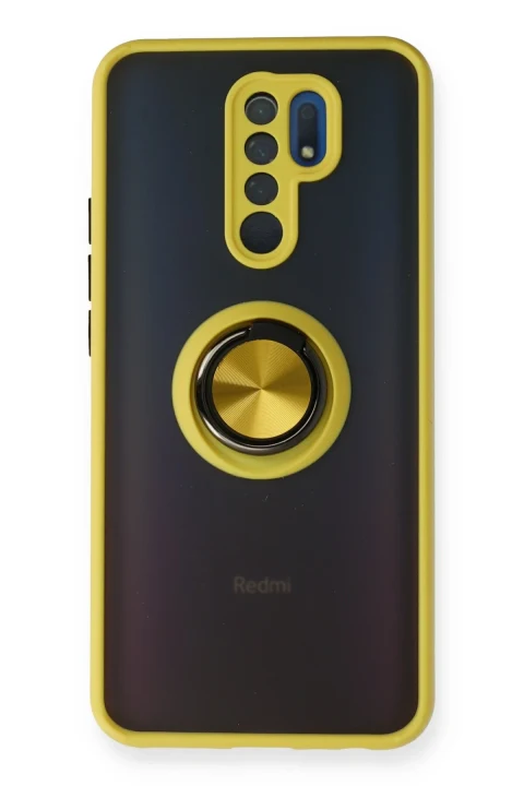 uryport Xiaomi Redmi 9 Kılıf Montreal Yüzüklü Silikon Kapak - Sarı
