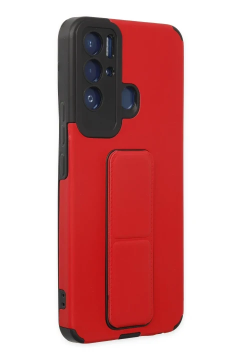 uryport Tecno Pova Neo Kılıf Mega Standlı Silikon - Kırmızı