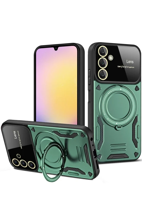 uryport Samsung Galaxy A16 5G Kılıf Joy Lens Standlı Kapak - Koyu Yeşil