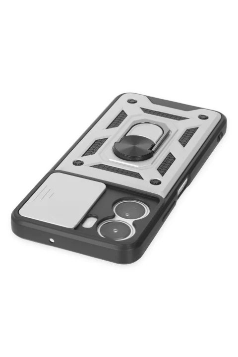 uryport Vivo Y16 Kılıf Pars Lens Yüzüklü Silikon - Gümüş