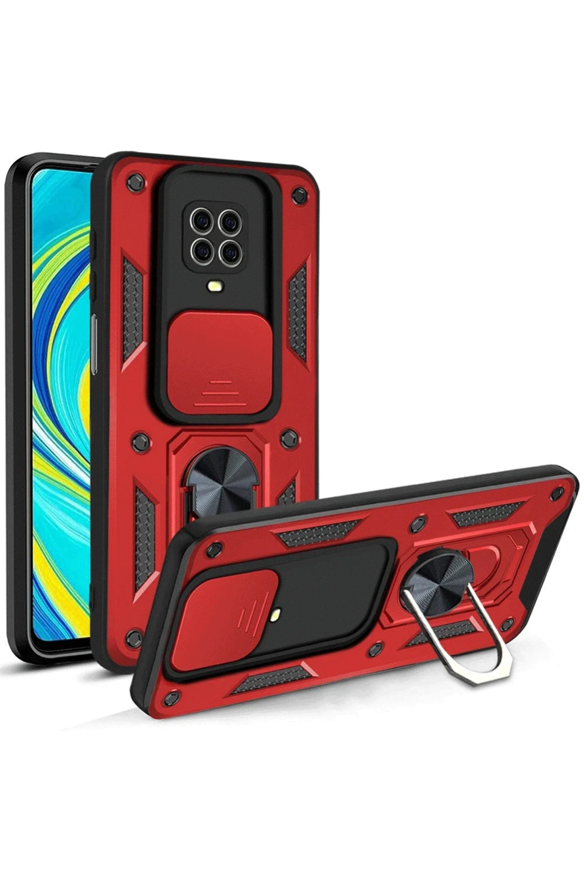 uryport Xiaomi Redmi Note 9 Pro Kılıf Pars Lens Yüzüklü Silikon - Kırmızı