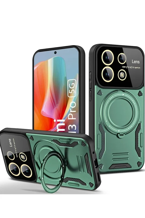 uryport Xiaomi Redmi Note 13 Pro 4G Kılıf Joy Lens Standlı Kapak - Koyu Yeşil