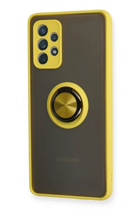 uryport Samsung Galaxy A52 Kılıf Montreal Yüzüklü Silikon Kapak - Sarı
