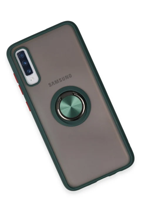 uryport Samsung Galaxy A70 Kılıf Montreal Yüzüklü Silikon Kapak - Yeşil