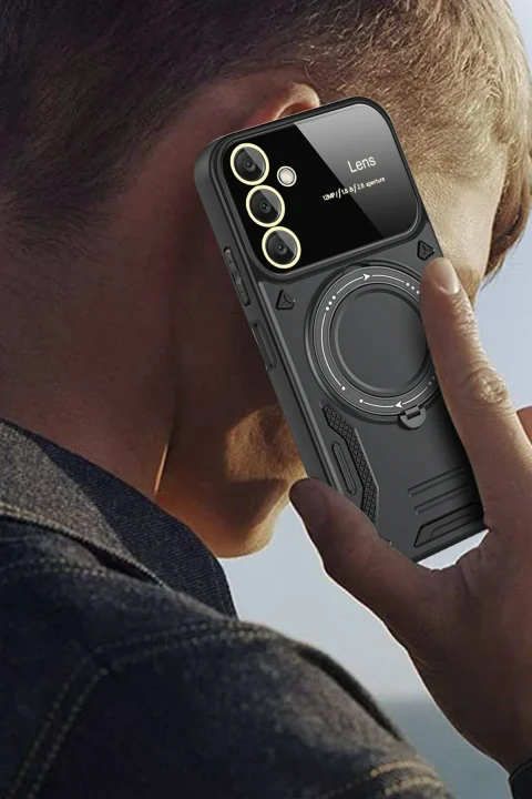 uryport Samsung Galaxy A55 5G Kılıf Joy Lens Standlı Kapak - Koyu Yeşil