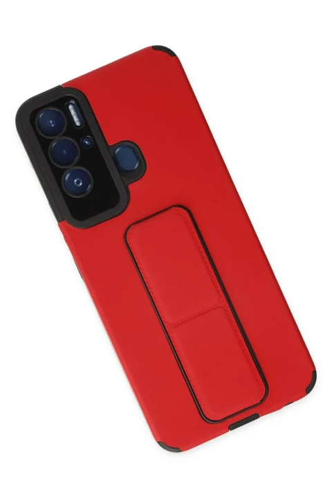 uryport Tecno Pova Neo Kılıf Mega Standlı Silikon - Kırmızı