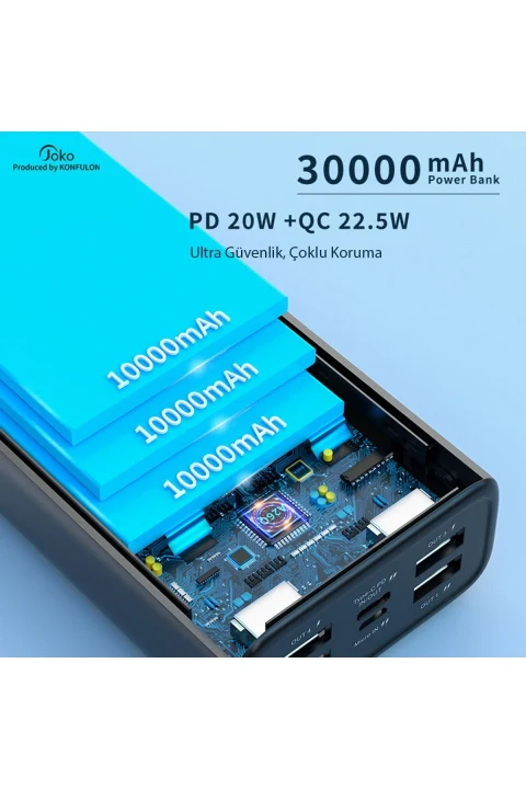 Konfulon A26Q Powerbank 30.000 mAh PD 20W Hızlı Şarj - Siyah