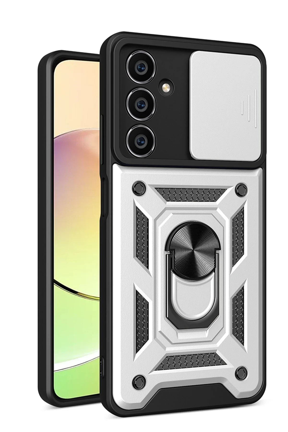 uryport Samsung Galaxy A35 5G Kılıf Pars Lens Yüzüklü Silikon - Gümüş