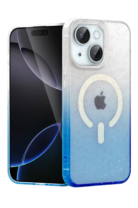 uryport Apple iPhone 15 Pummel Shiny Magsafe Kapak - Mavi
