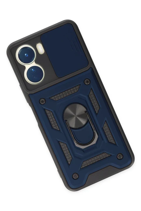 uryport Vivo Y16 Kılıf Pars Lens Yüzüklü Silikon - Lacivert