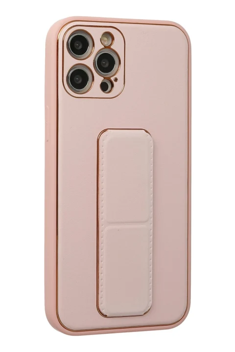 uryport Apple iPhone 12 Pro Max Kılıf Coco Deri Standlı Kapak - Pembe