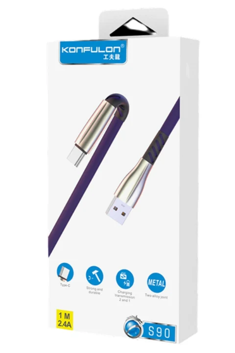 Konfulon S90 Metal Uçlu Type-C Kablo 1M 2.4A - Siyah