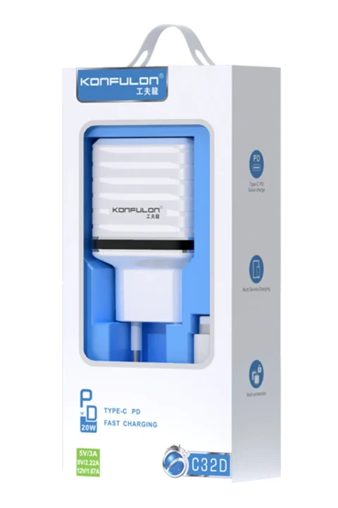 Konfulon C32D 20W PD Şarj Cihazı + DC13 1M 20W Type-C to Lightning Kablolu Şarj Cihazı iphone Uyumlu