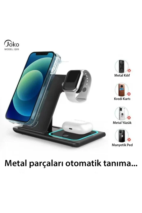 Konfulon Q09 Kablosuz Şarj Masaüstü Set - Siyah