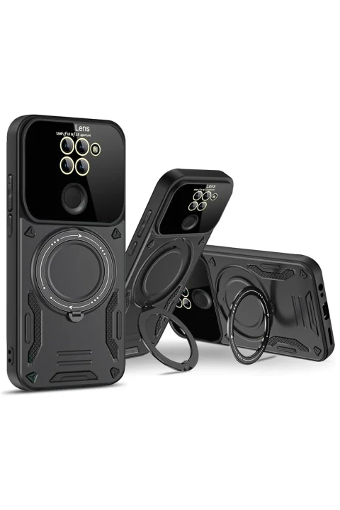 uryport Xiaomi Redmi Note 9 Joy Lens Standlı Kapak - Siyah