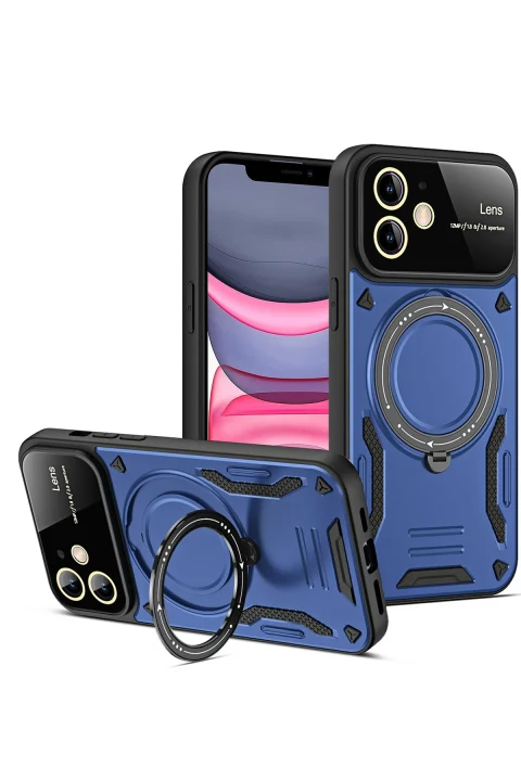 uryport Apple iPhone 11 Kılıf Joy Lens Standlı Kapak - Lacivert