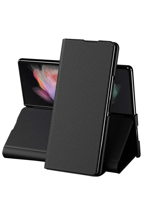 uryport Samsung Galaxy Z Fold 3 Kılıf Fold Karbon Kapak - Siyah
