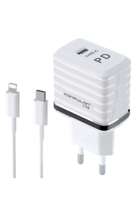 Konfulon C32D 20W PD Şarj Cihazı + DC13 1M 20W Type-C to Lightning Kablolu Şarj Cihazı iphone Uyumlu