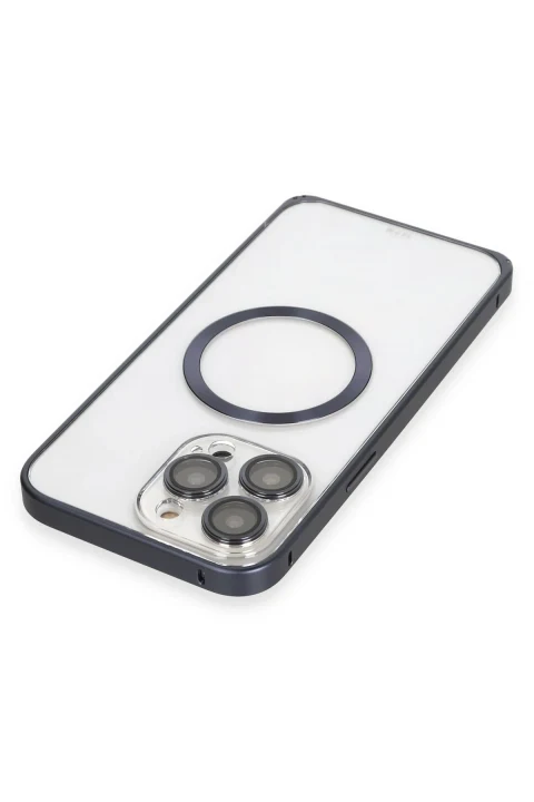 Joko Apple iPhone 15 Pro Kılıf Metal Bumper Magneticsafe Kapak - Lacivert